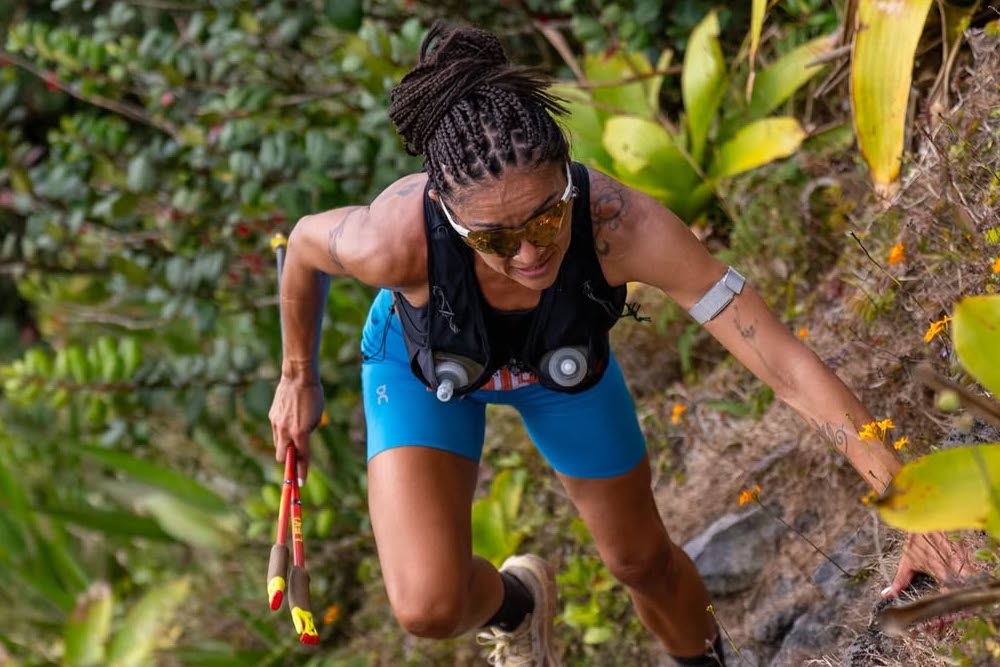 Sandra Mejia tackles the steep slopes of Volcan Maderas at the 2026 Fuego y Agua Ultra.