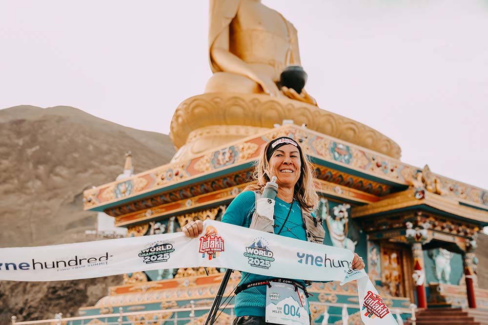 Francesca Canepa crosses the finish line at 2025 Ladakh Trail to Heaven